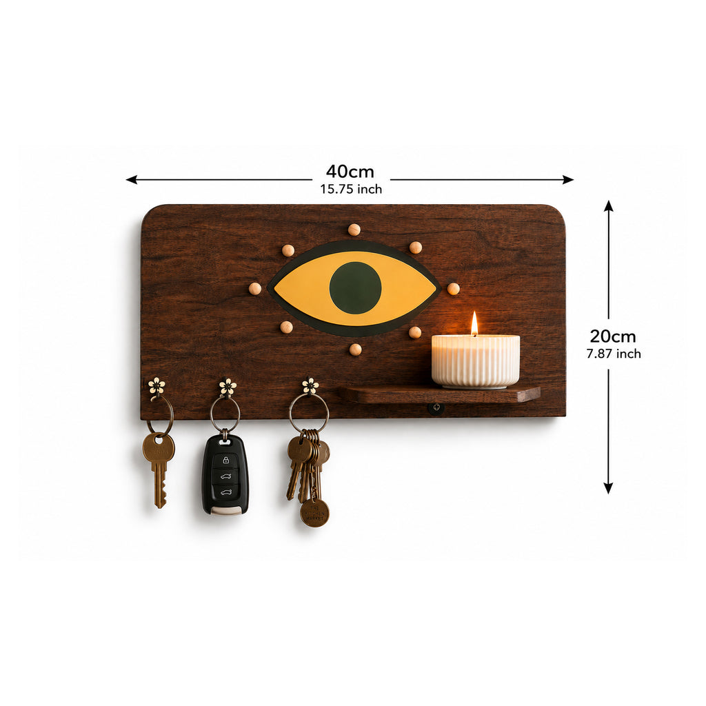 Walnut Wood Wall Key Holder with Shelf